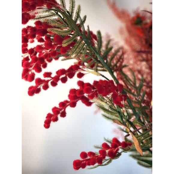 Artificial Fall Faux Floral Bouquet 13 Stems Red & Yellow Flowers Mixed Foliage - Picture 12 of 16